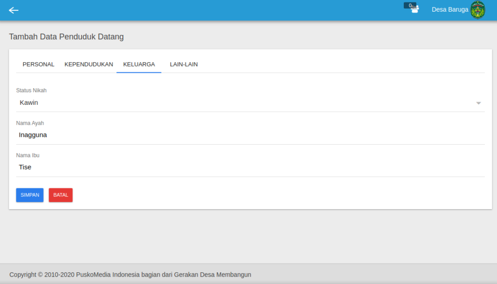 input data pindah datang